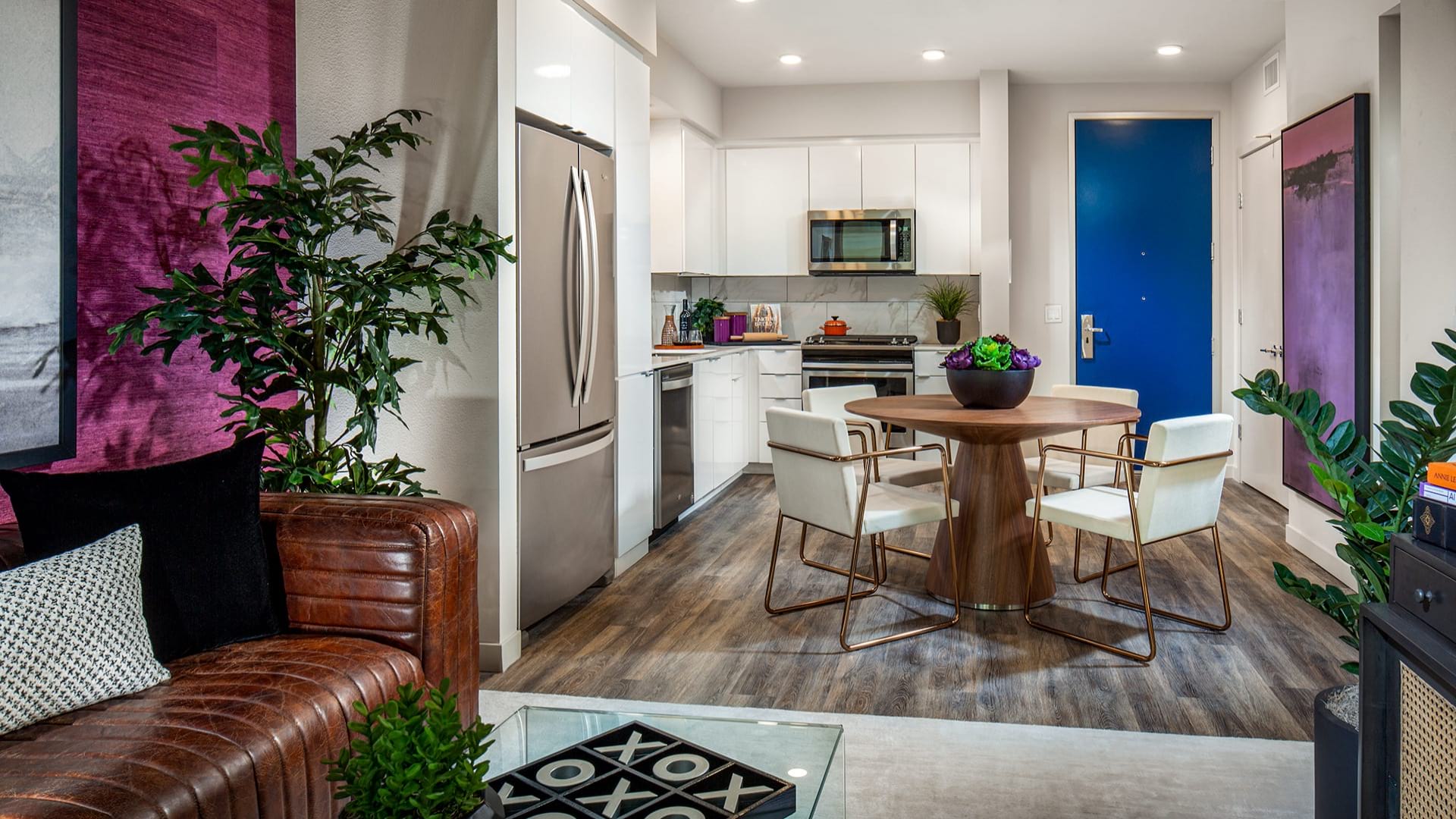 Apartment in Marina del Rey with a large, open kitchen, dining table, and living room